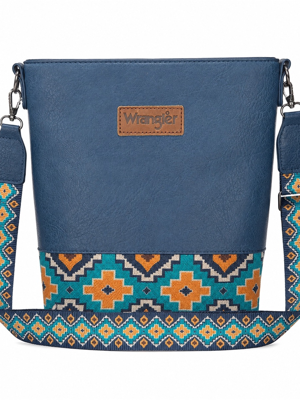 Wrangler Navy Crossbody with Turquoise & Orange Aztec Trim